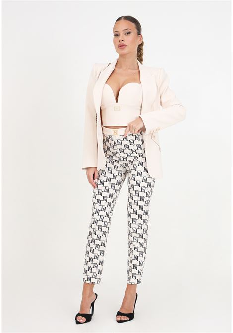 Black and white women's trousers with allover logo and golden metal detail ELISABETTA FRANCHI | PAS1441E2E84